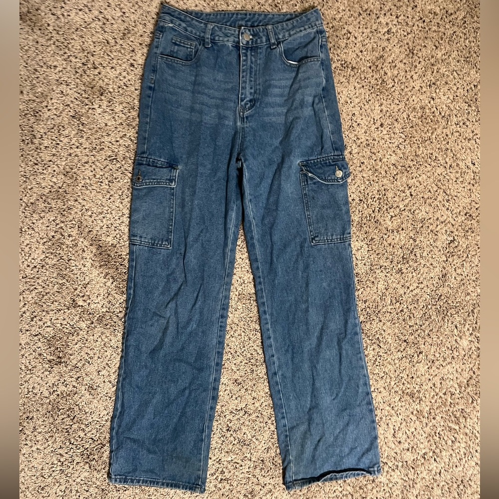 high rise cargo jeans